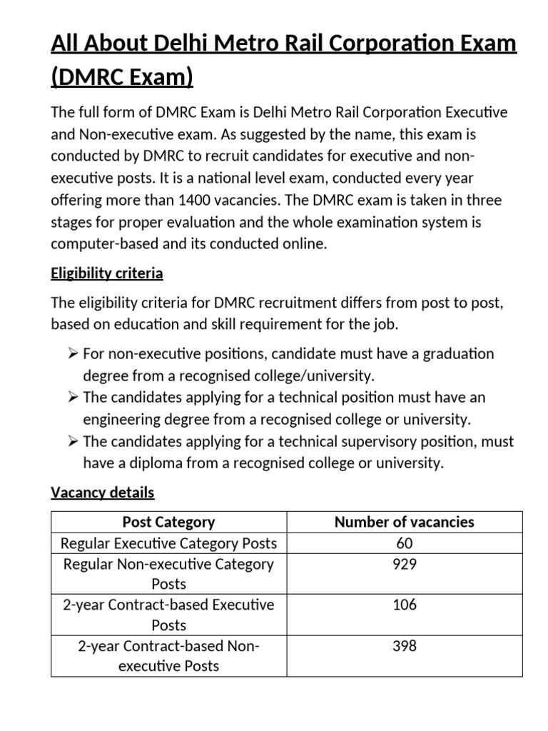 DMRC Exam Guide: Eligibility & Process | PDF | Evaluation Methods | Tests