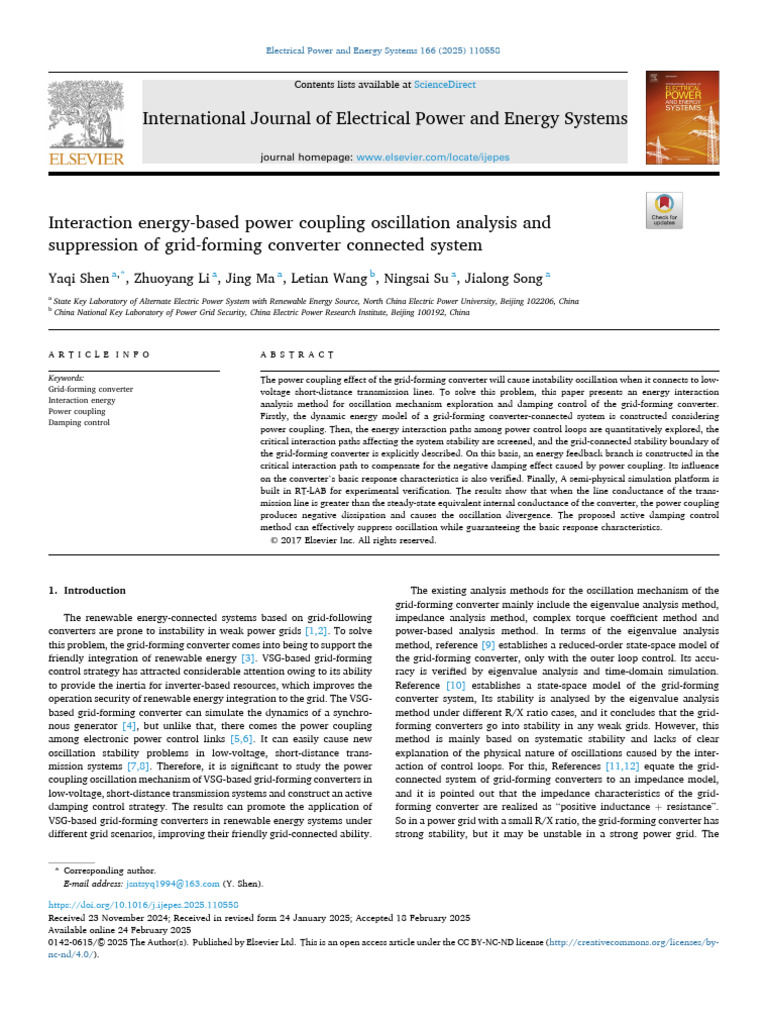 Power Coupling in Grid-Forming Converters | PDF | Damping | Oscillation