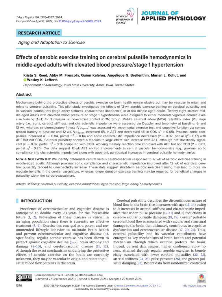 Reed Et Al 2024 Effects of Aerobic Exercise Training On Cerebral ...