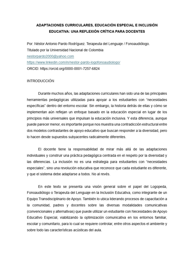 Inclusión Educativa y Adaptaciones Curriculares | PDF | Plan de ...