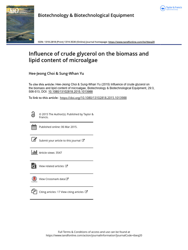 Influence of crude glycerol on the biomass and lipid content of ...