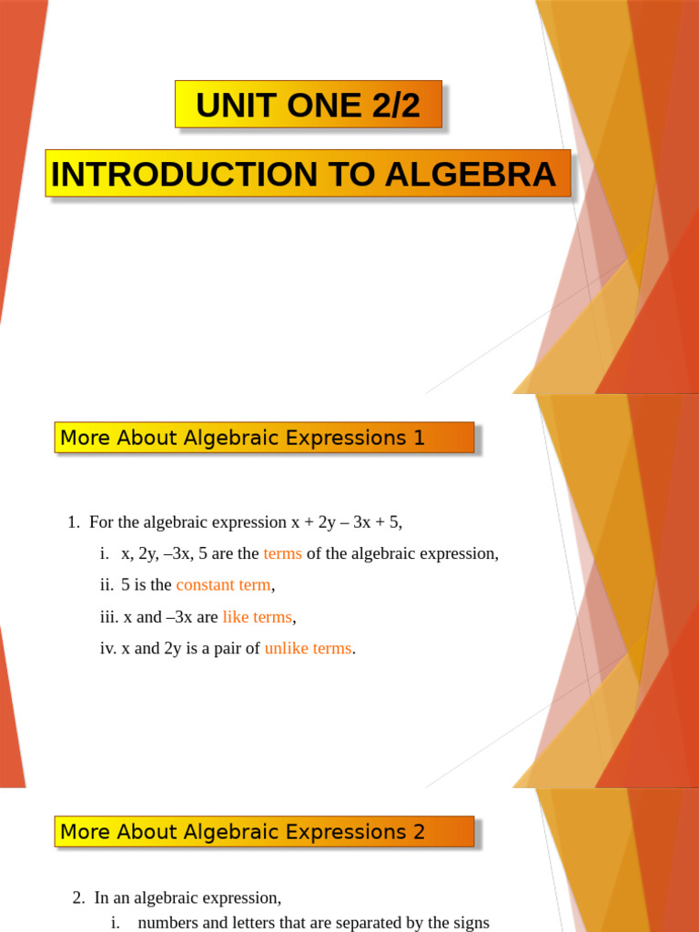 UNIT 1 - Introduction to Algebra 2of2 (1) (2) | PDF | Equations ...