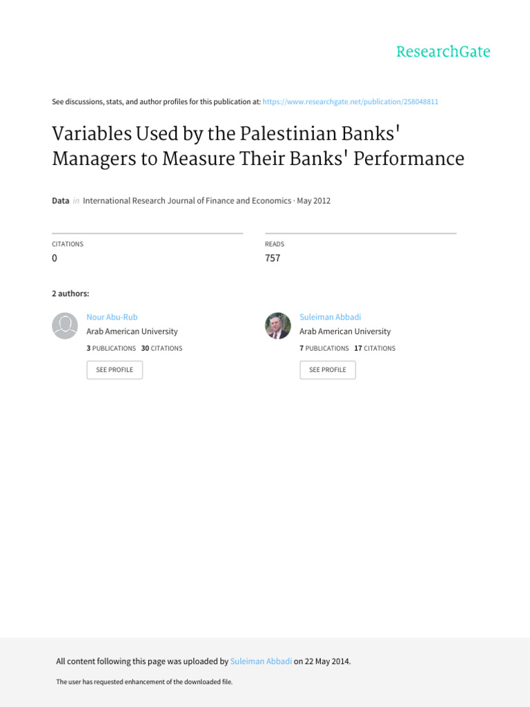 Palestinian Banks' Performance Metrics | PDF