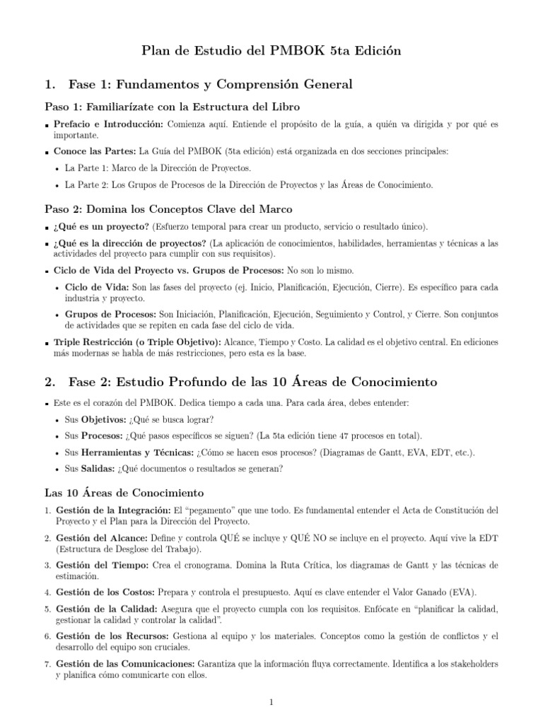 Guía Completa PMBOK 5ta Edición | PDF | Profesional en el manejo de ...