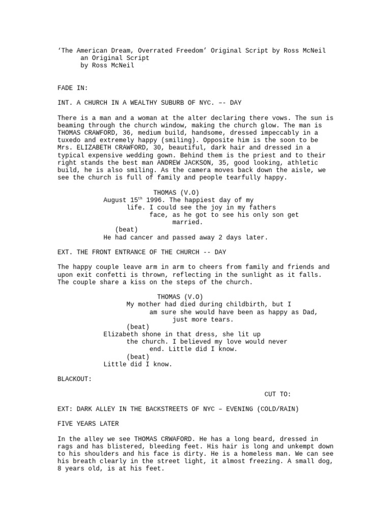 The American Dream Over a Ted Freedom Screenplay | PDF