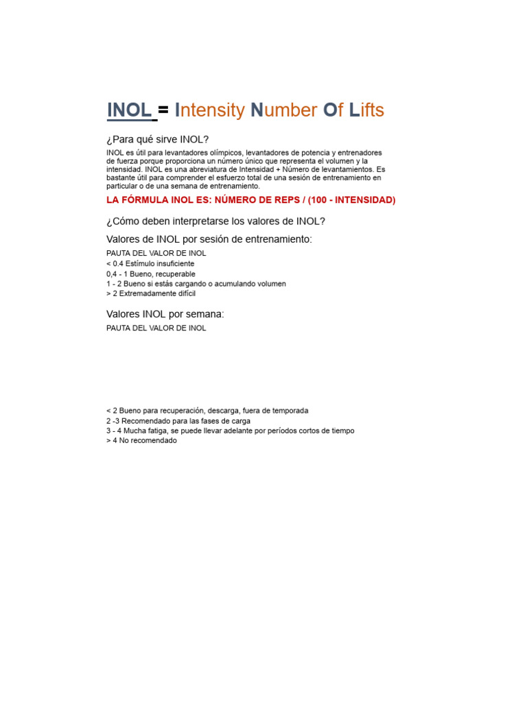 Guía sobre INOL en entrenamiento de fuerza | PDF