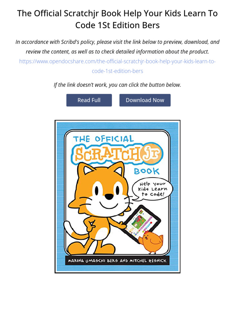 The Official ScratchJr Book Help Your Kids Learn to Code 1st Edition Bers |  PDF | Trademark, image size:768x1024