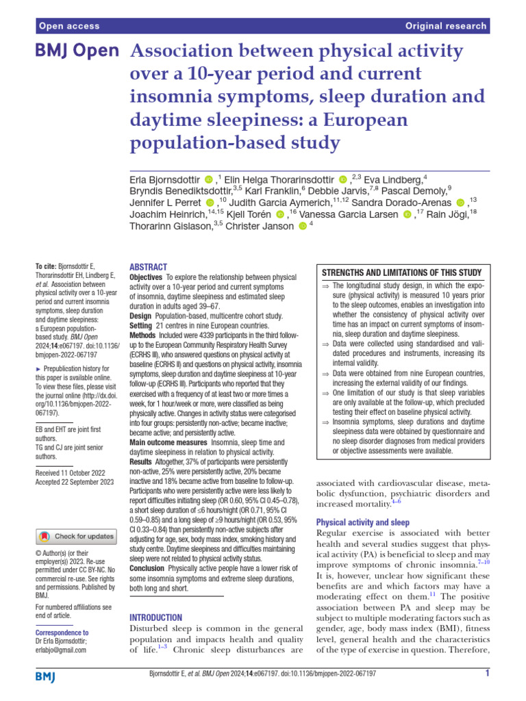 Physical Activity and Insomnia Study | PDF | Insomnia | Sleep