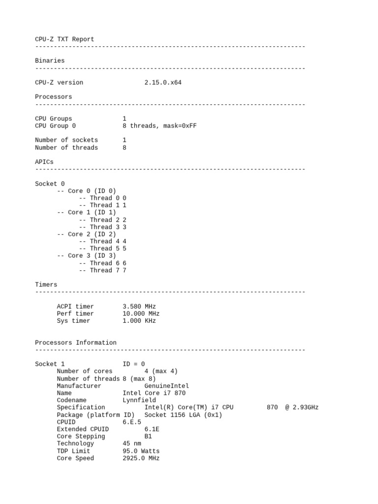 CPU-Z Intel Core i7 870 Report | PDF | Computer Architecture | Computer ...