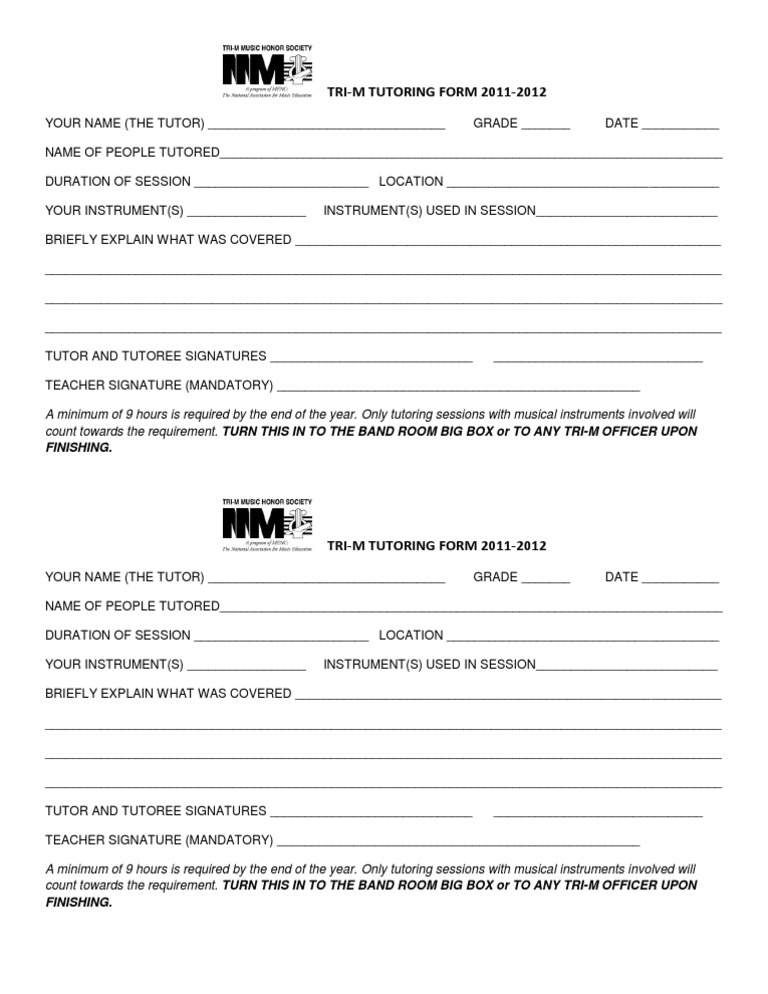 Tri M Tutor Form | PDF