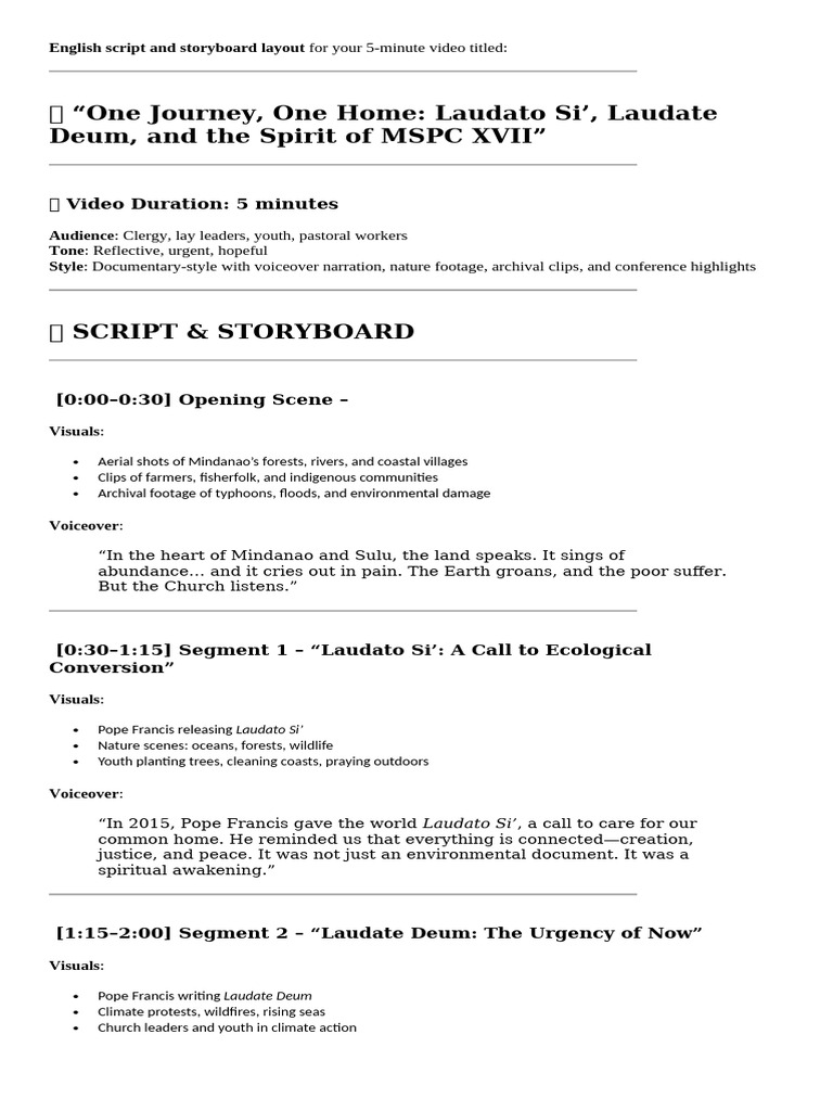 Laudato Si' and MSPC XVII Video Script | PDF | Natural Environment ...
