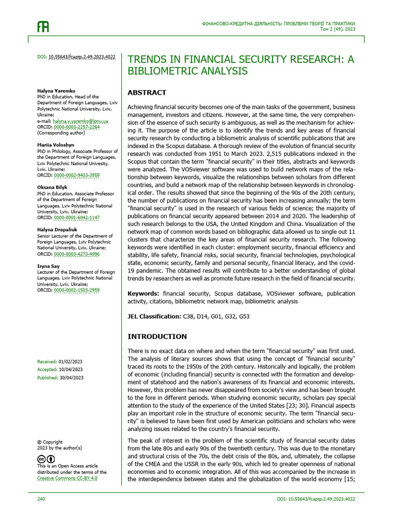 Trends in Financial Security Research: A Bibliometric Analysis | PDF