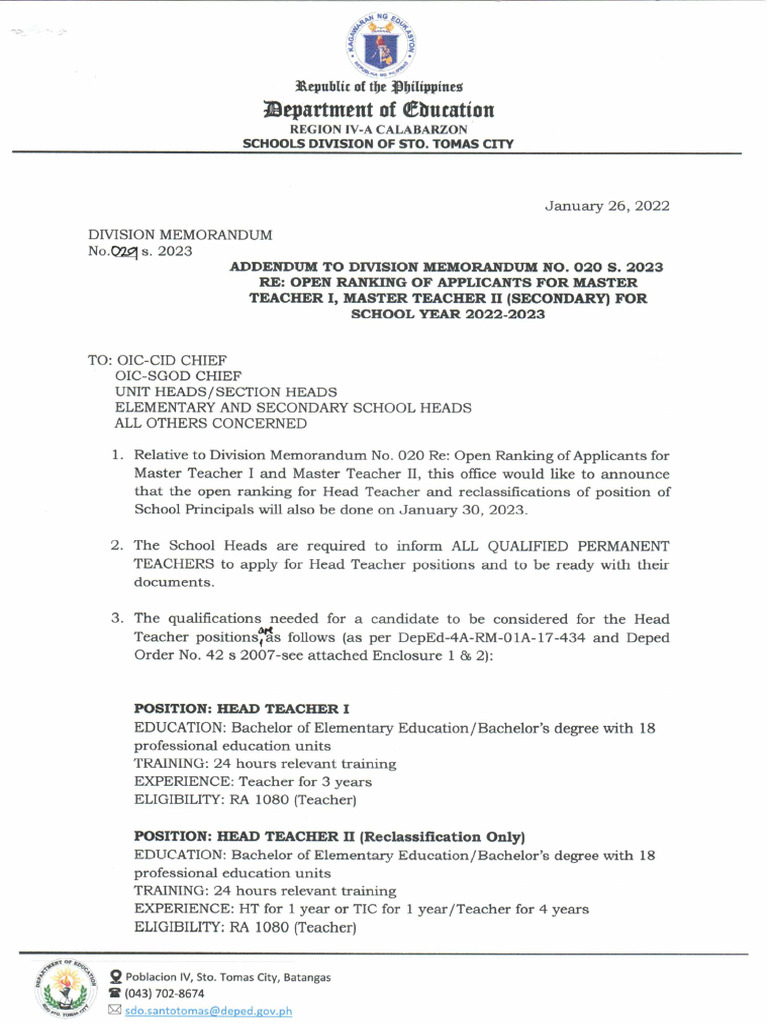 DM NO. 029 s.2023 ADDENDUM TO DM NO.020 s.2023 | PDF