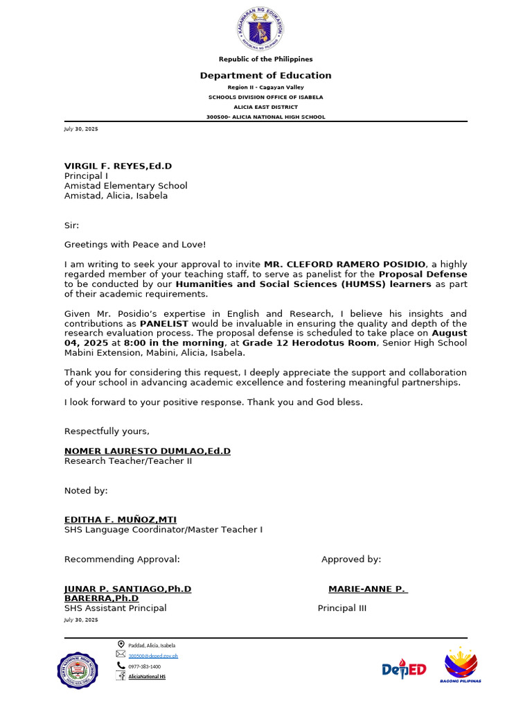 Proposal Defense Panelist Invitation | PDF | Learning