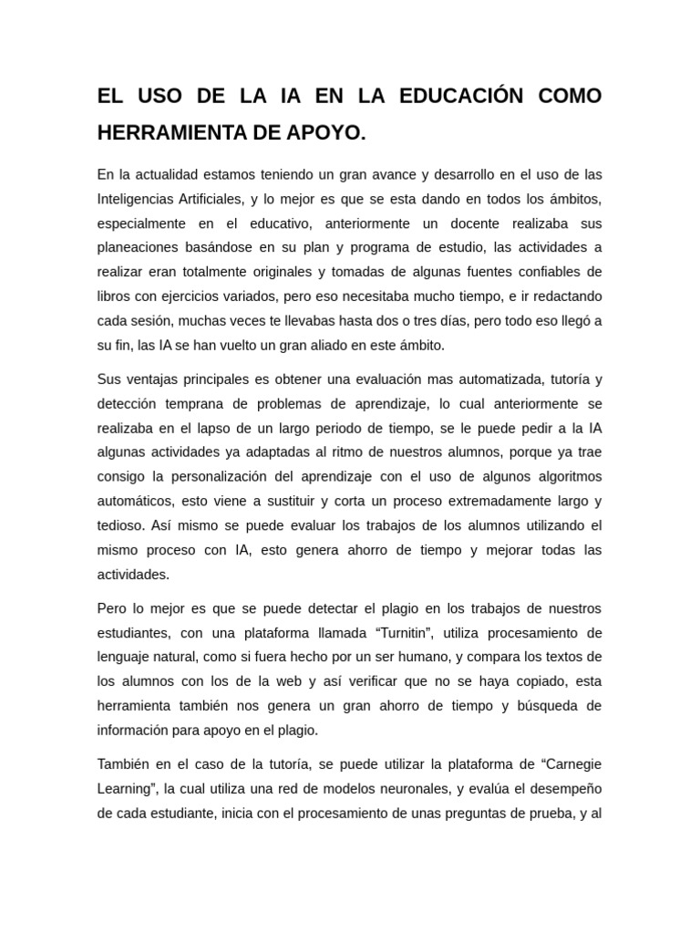 El Uso de La IA en La Educación Como Herramienta de Apoyo | PDF ...