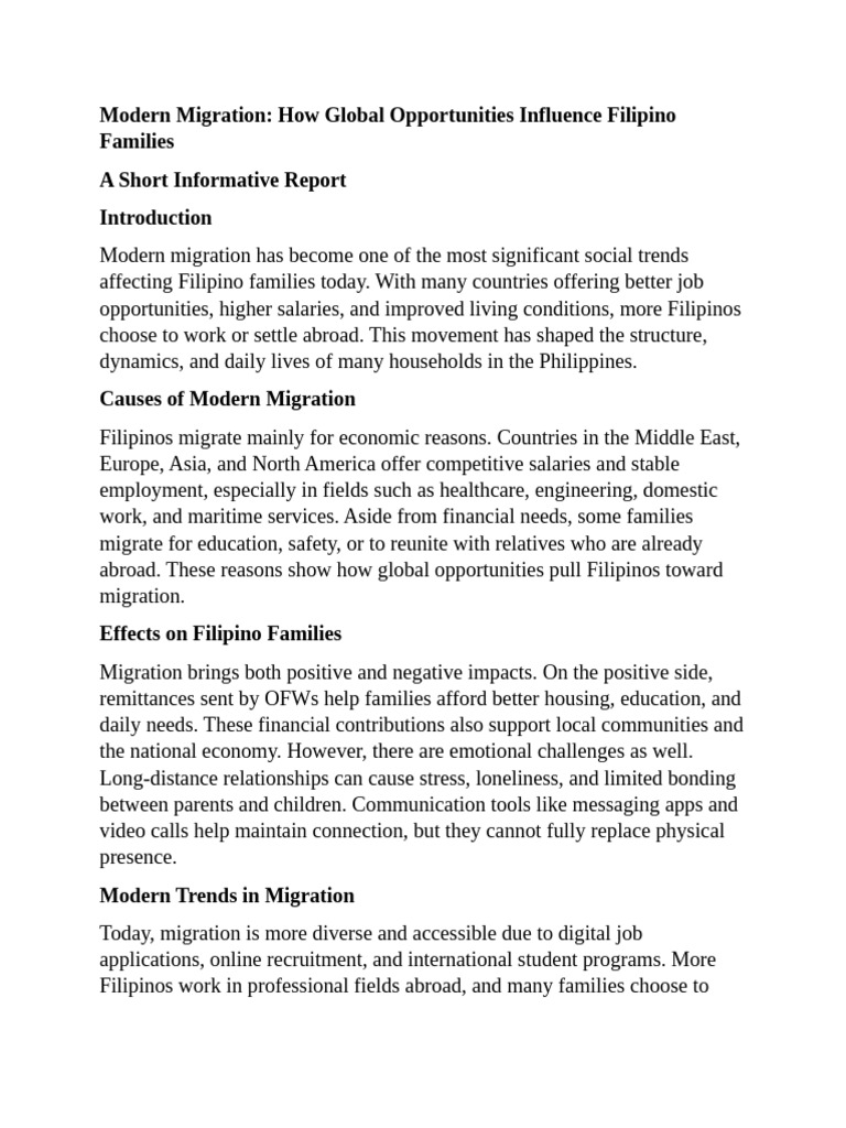 Impact of Migration on Filipino Families | PDF