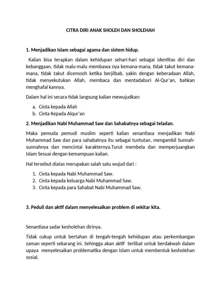 Citra Diri Anak Sholeh Dan Sholehah | PDF