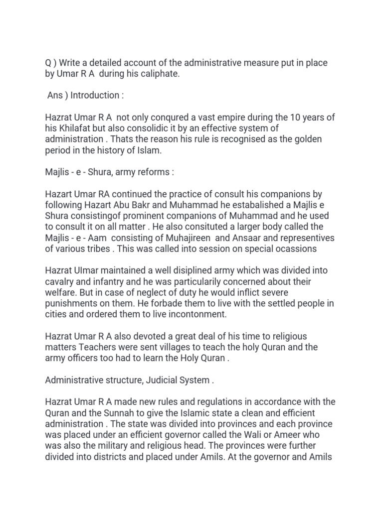 Umar R.A.'s Administrative Reforms | PDF | Umar | Caliphate