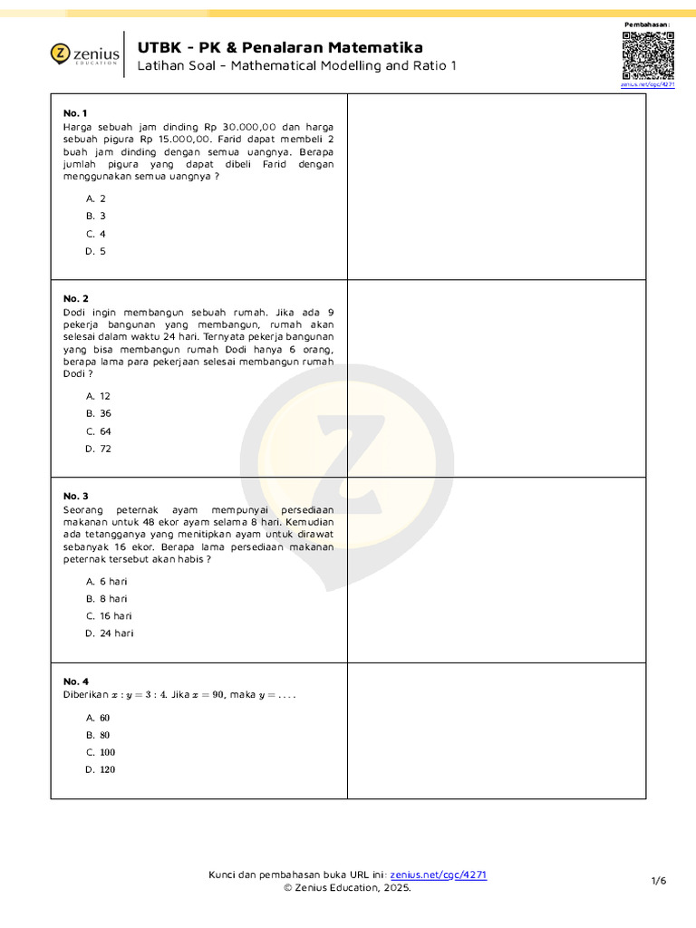 Latihan Soal Matematika UTBK: Model & Rasio | PDF
