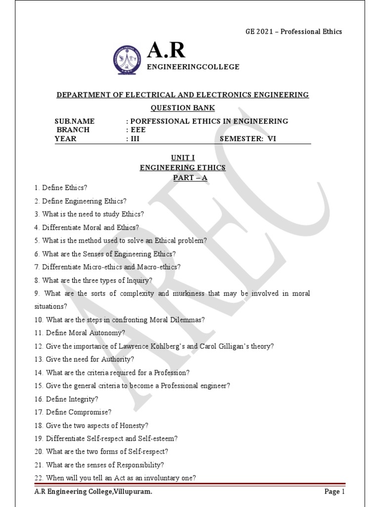 Professional Ethics in Engineering Exam Guide | PDF | Risk | Whistleblower
