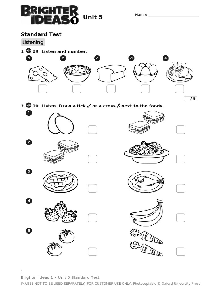 Brighter Ideas 1 Unit 5 Test Guide | PDF | Western Cuisine | Cooking