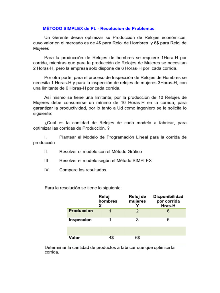 Optimización de Producción de Relojes | PDF | Programación lineal ...