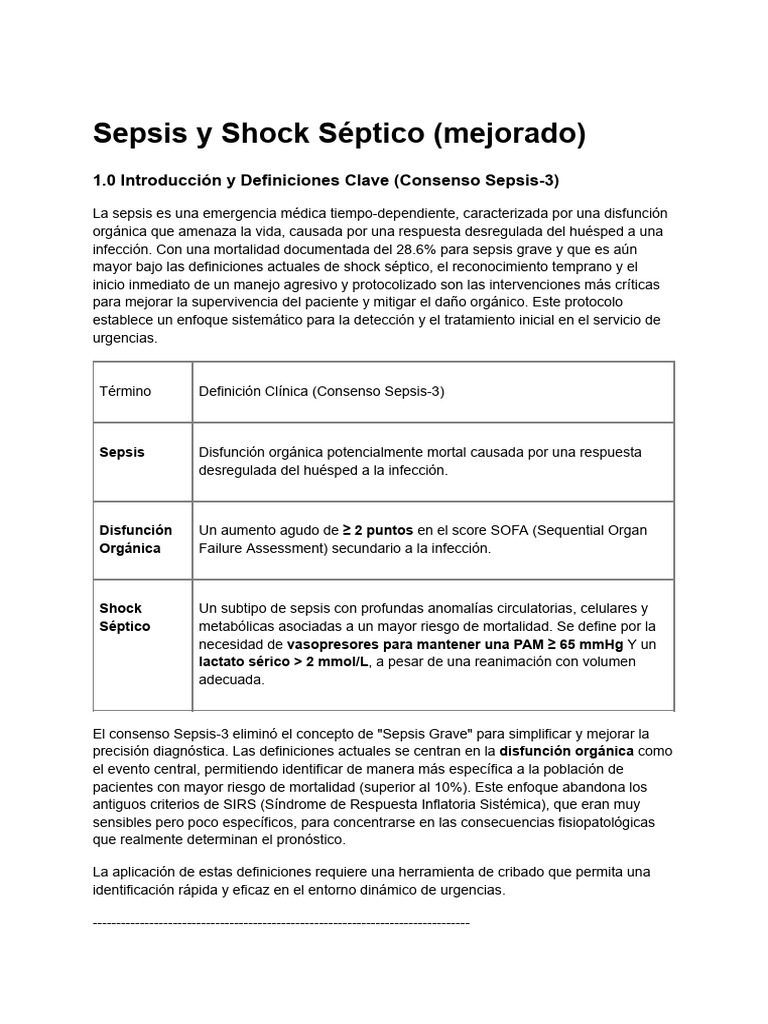 Protocolo de Manejo de Sepsis y Shock Séptico | PDF | Septicemia ...