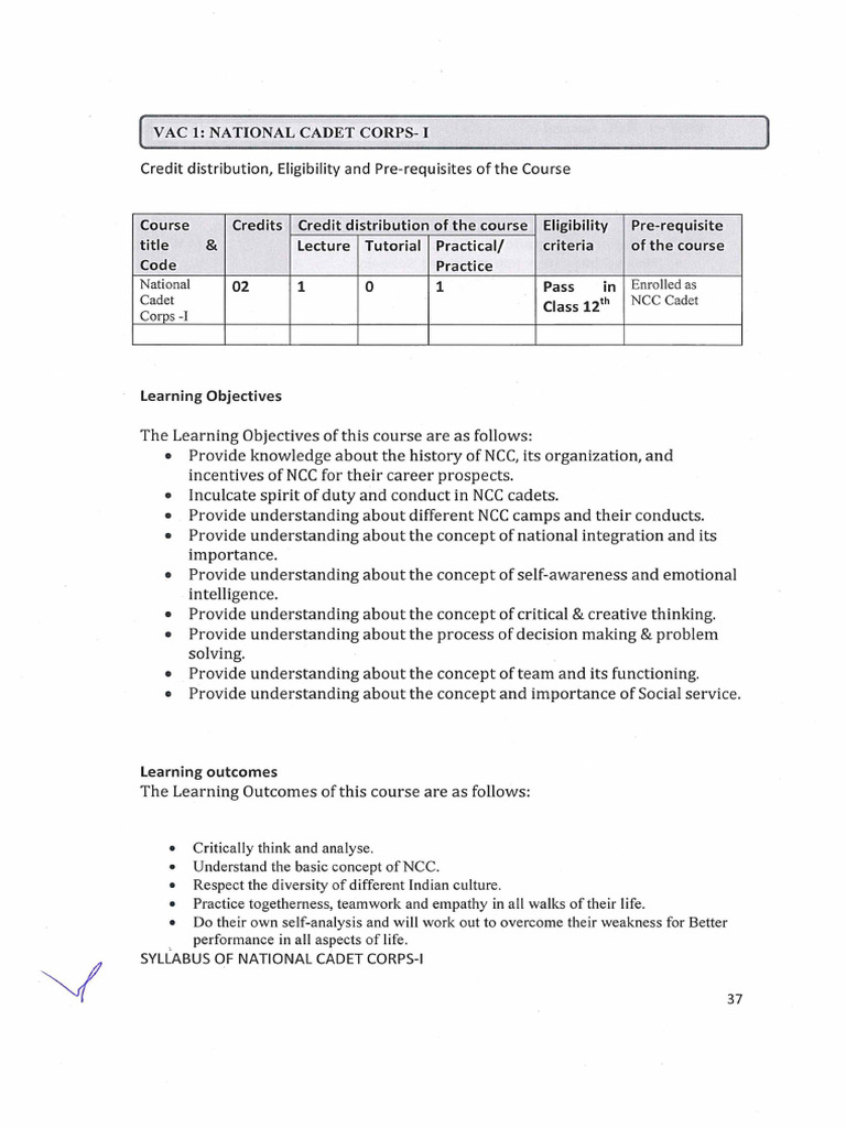 NCC Cadet Corps-I Course Overview | PDF | Neuroscience | Cognitive ...