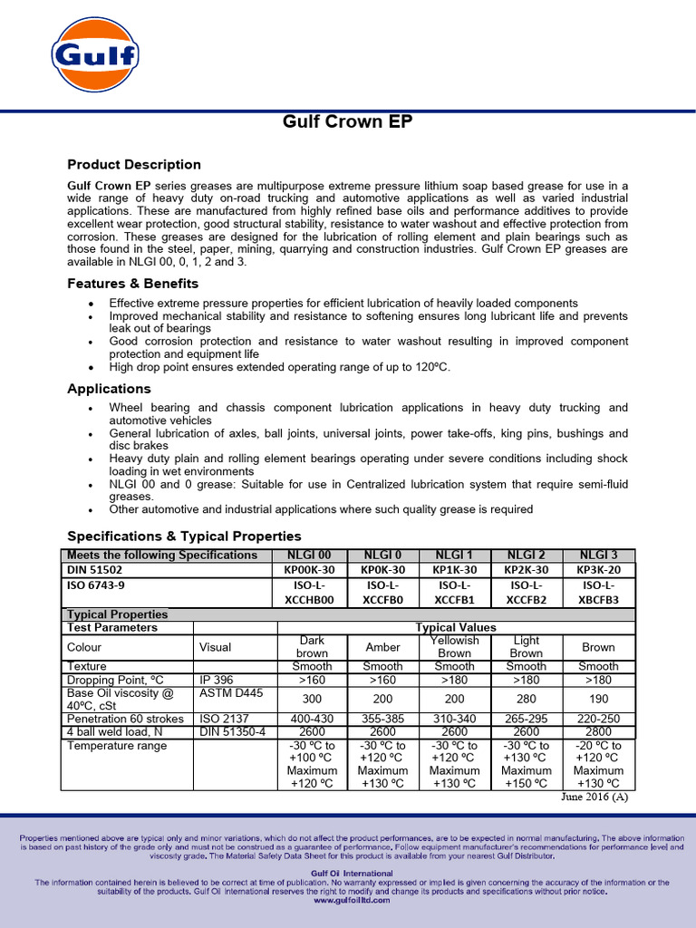 Gulf Crown EP Multi-Purpose Grease | PDF | Bearing (Mechanical ...