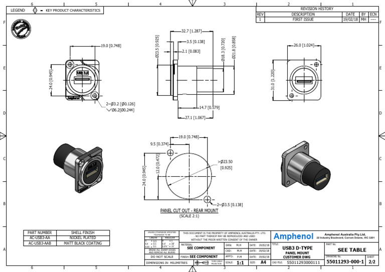 USB3 D-Type Panel Mount Drawing | PDF