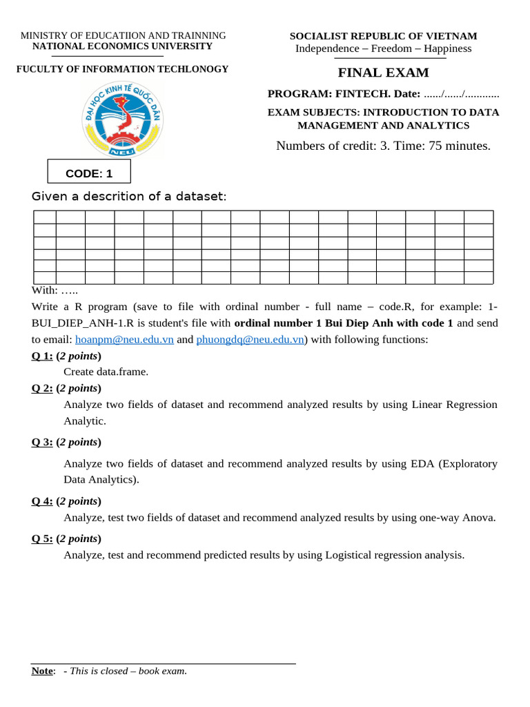 Final Exam - Introduction to Data Management and Analystics - Template ...