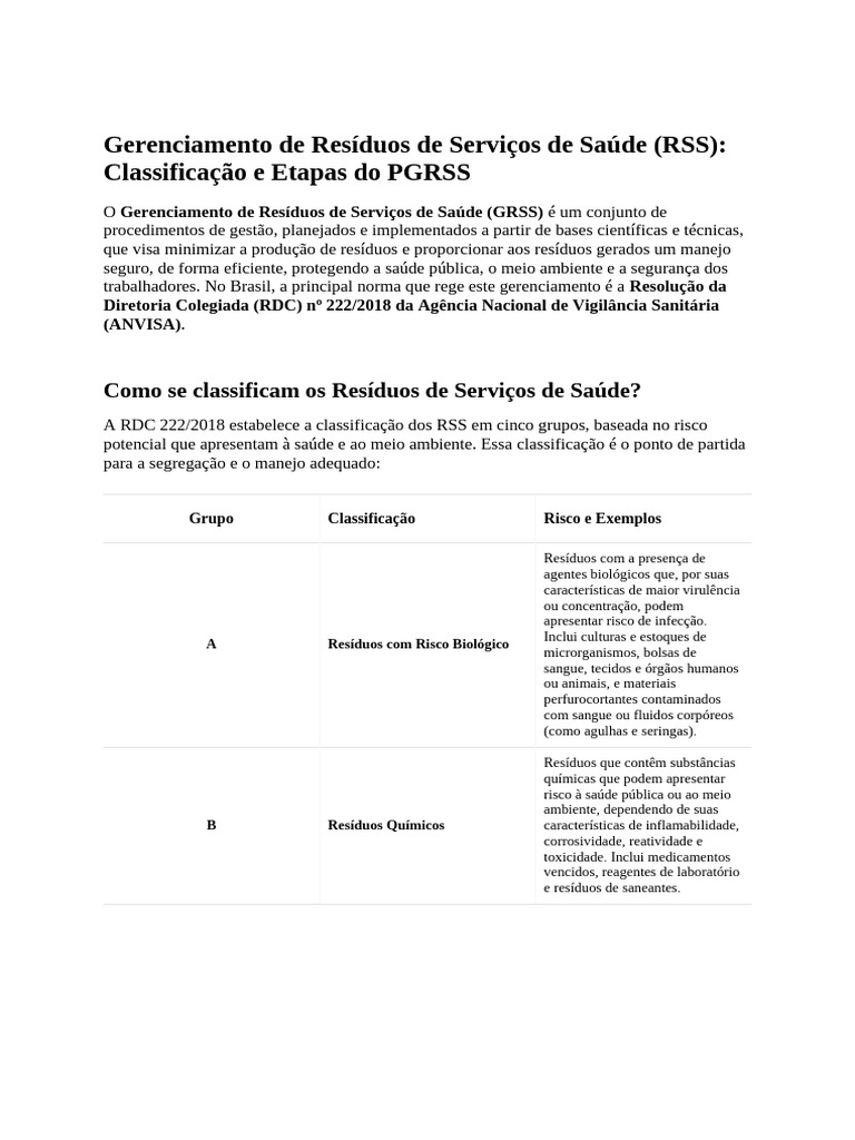 Gerenciamento de Resíduos de Serviços de Saúde (RS | PDF | Desperdício
