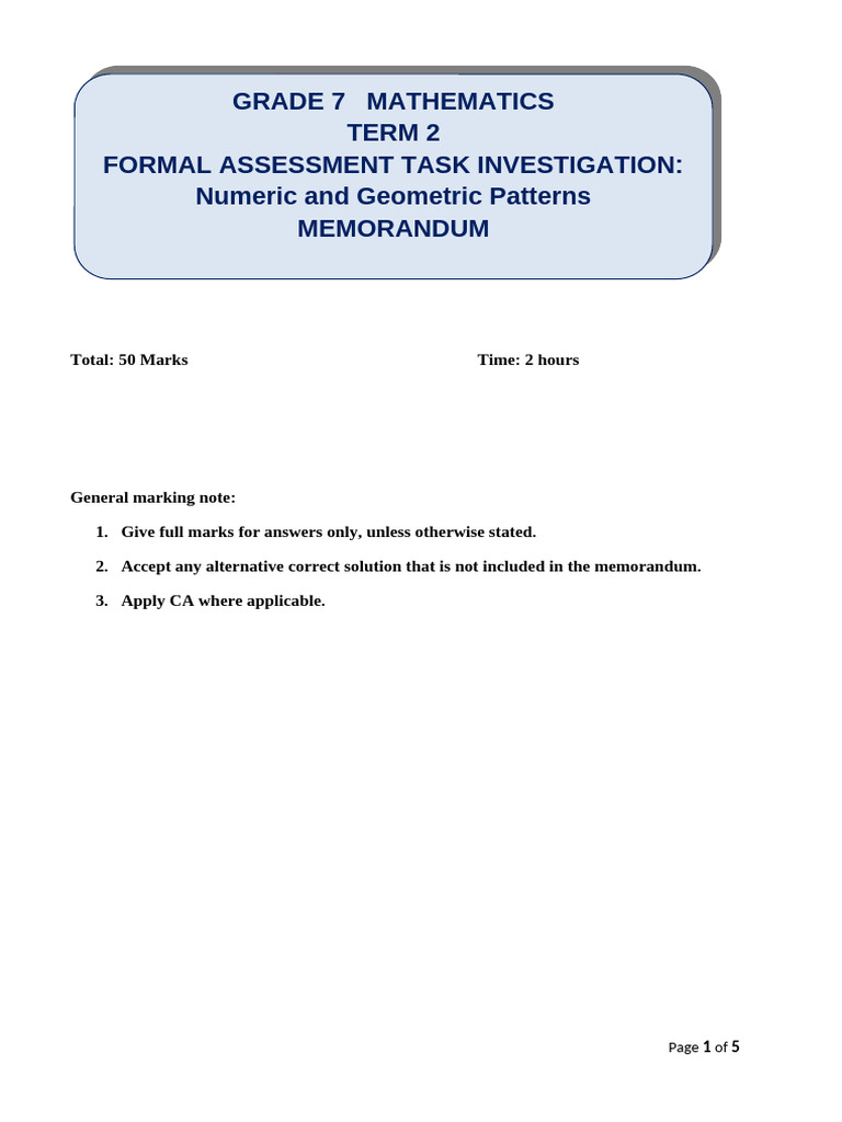 Grade 7 Math Patterns Assessment | PDF | Mathematical Objects | Number ...