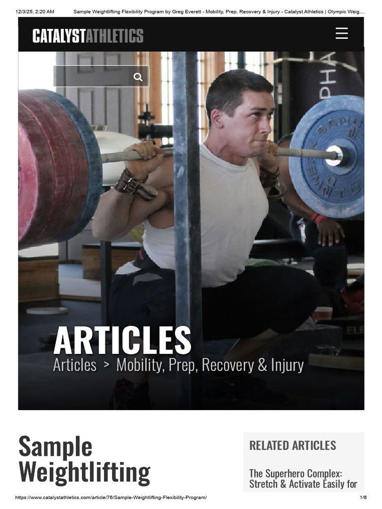 Sample Weightlifting Flexibility Program by Greg Everett - Mobility ...