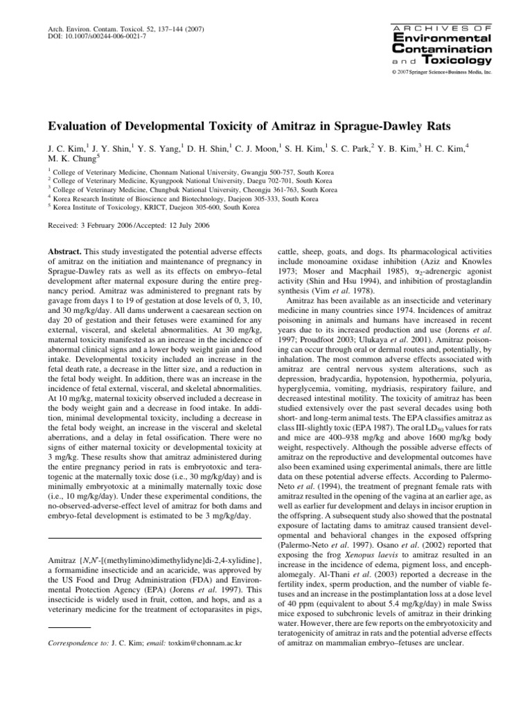 Amitraz Developmental Toxicity in Rats | PDF | Fetus | Pregnancy