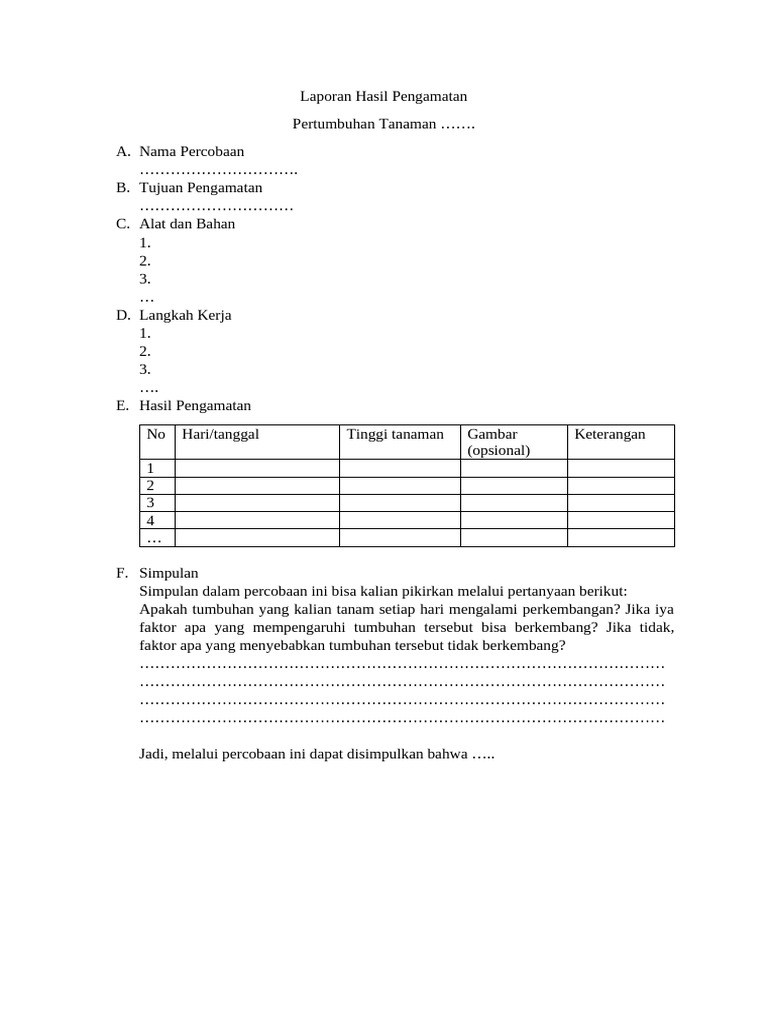 Format Laporan Hasil Pengamatan | PDF
