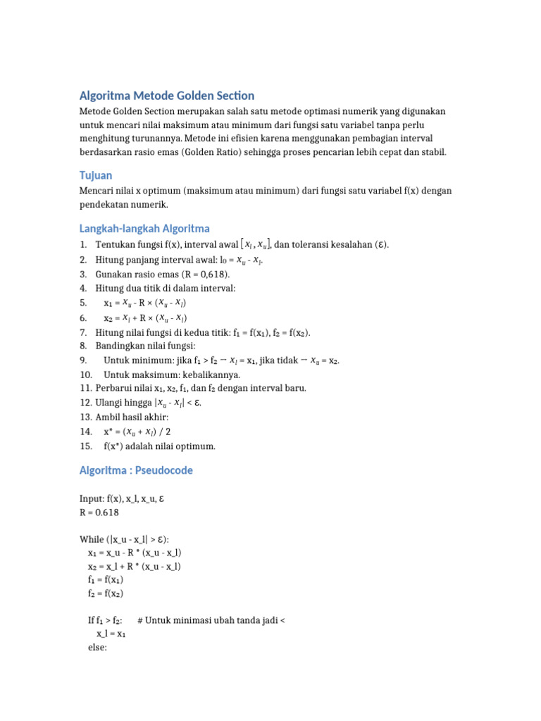 Metode Golden Section untuk Optimasi Fungsi | PDF