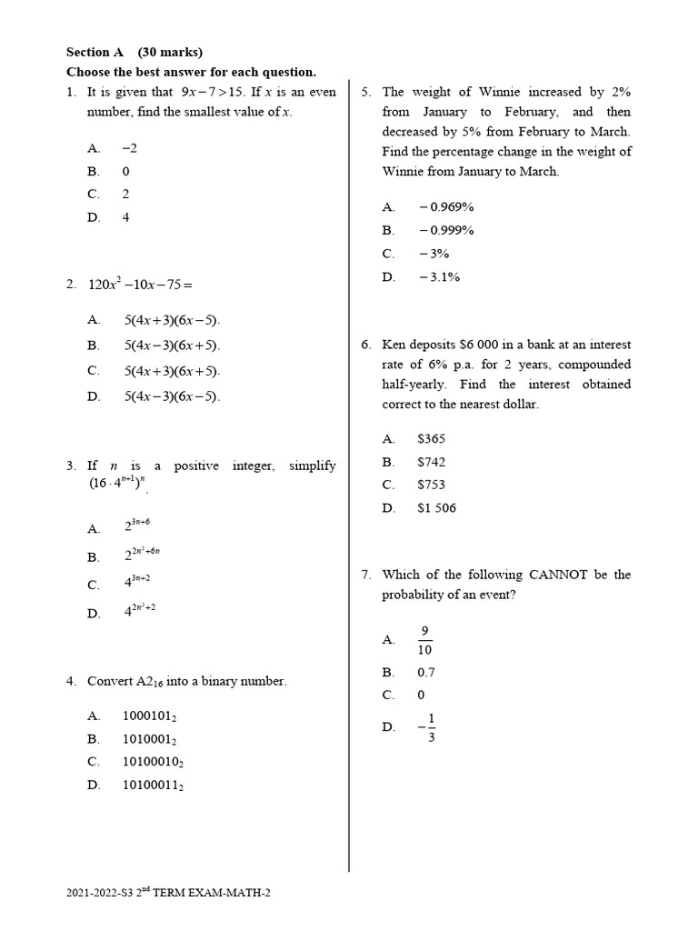 2021-2022-s3-2nd-term-exam-math 2 | PDF | Euclidean Geometry ...