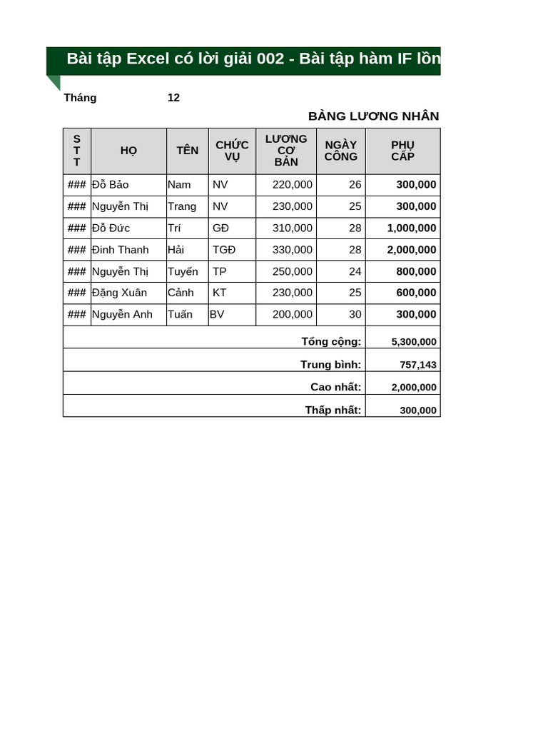 Bai Tap Excel 002 | PDF