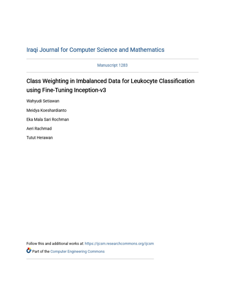 Class Weighting in Imbalanced Data For Leukocyte Classification U | PDF ...