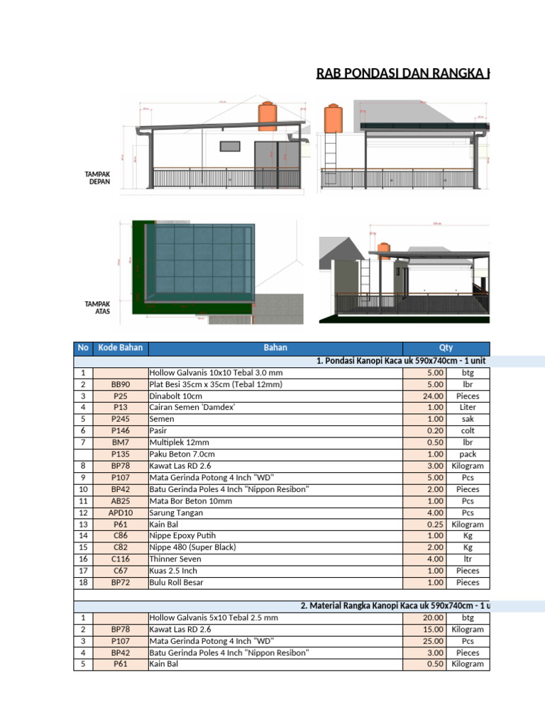 RAB Kanopi Kaca 590x740cm dan Material | PDF