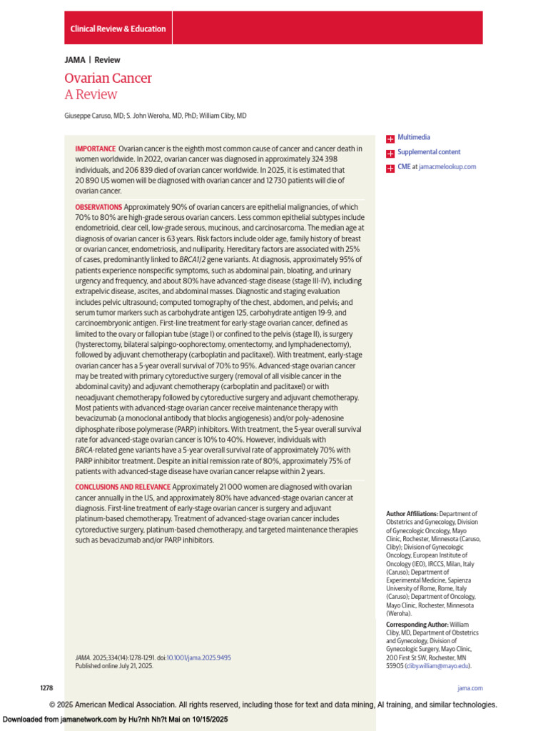 Ovarian Cancer Overview and Treatment Guide | PDF | Ovarian Cancer | Cancer