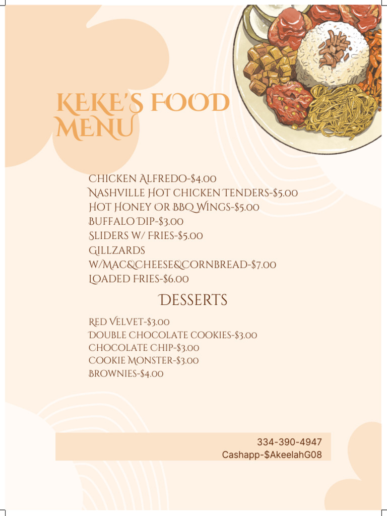 Keke'S Food Menu: Desserts | PDF