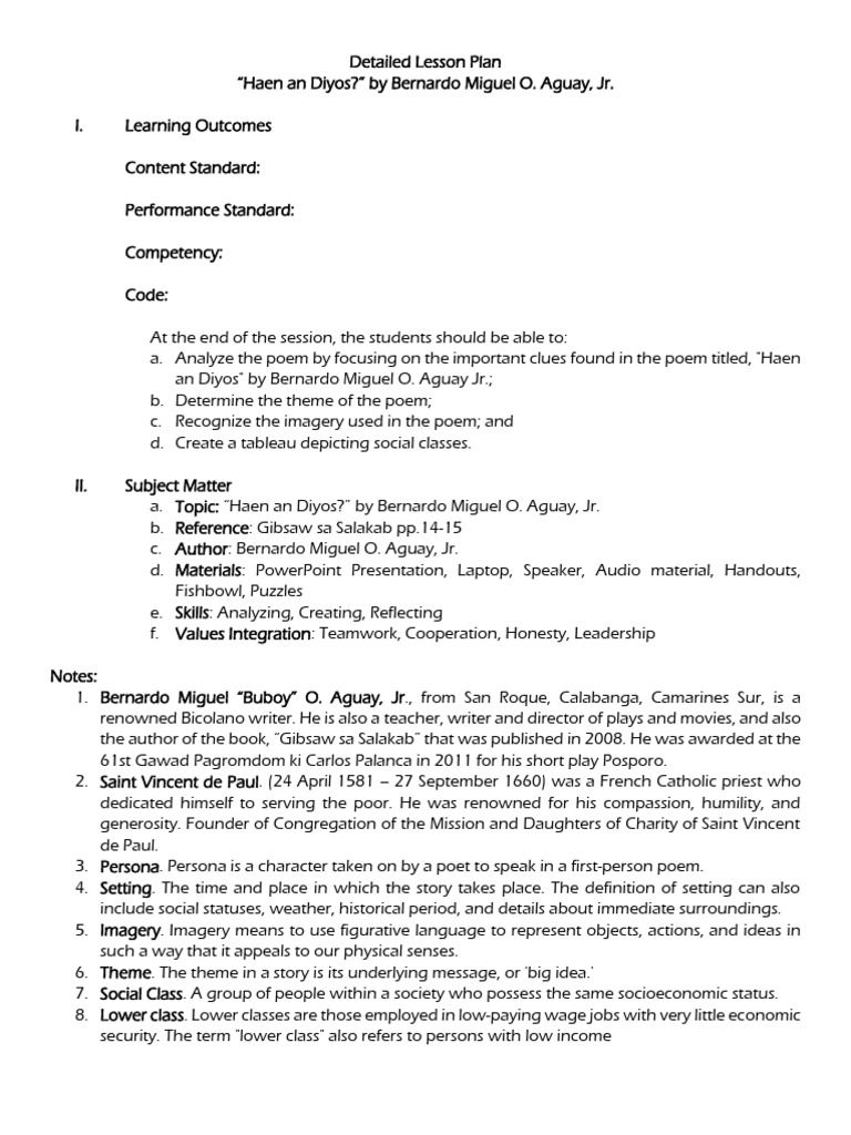 Detailed Lesson Plan Sample | PDF