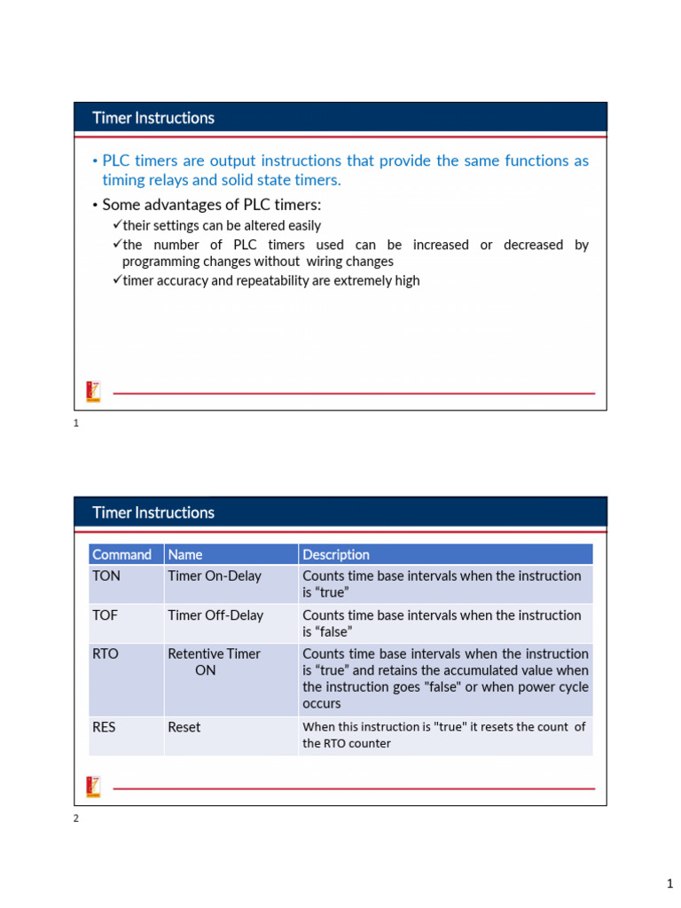 PLC Timer Instructions and Functions | PDF | Timer | Programmable Logic ...