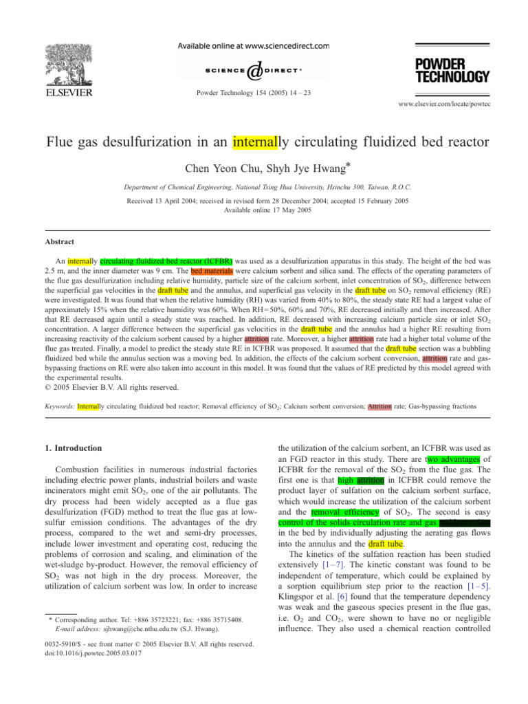 Chu-2005-Flue Gas Desulfurization in An Intern | PDF | Sulfur Dioxide ...
