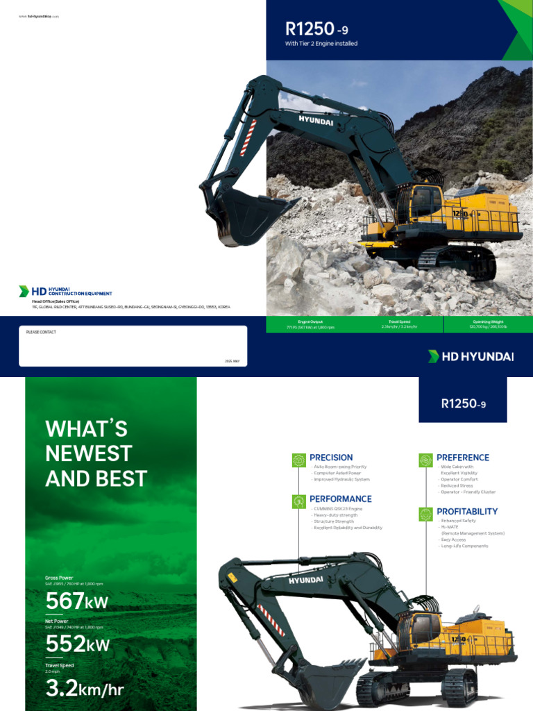 Hyundai R1250-9 Excavator Overview | PDF | Horsepower | Engines