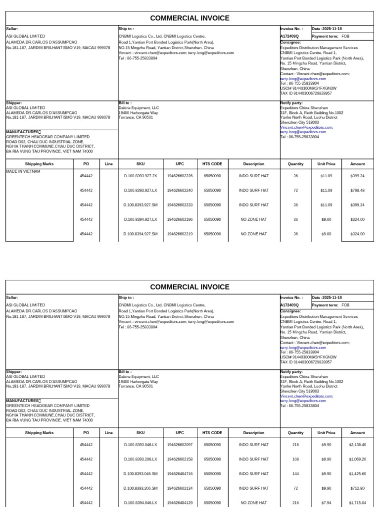 Commercial Invoice for ASI Global Limited | PDF | Invoice | Accounting