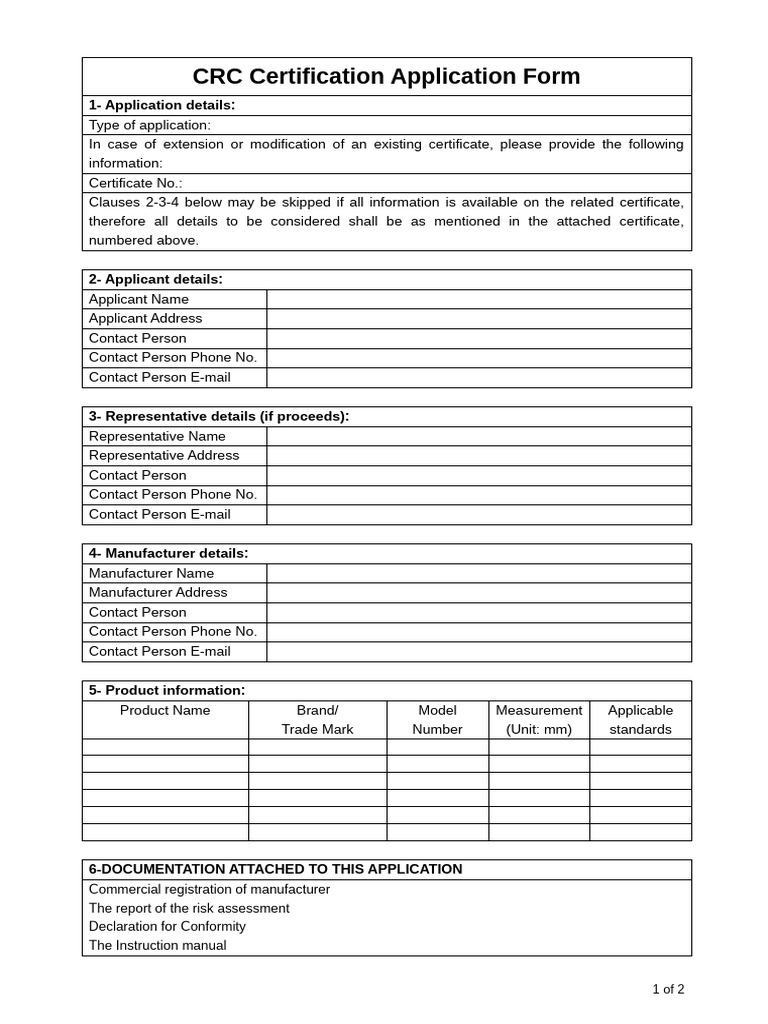 CRC Certification Application Form | PDF | Certification