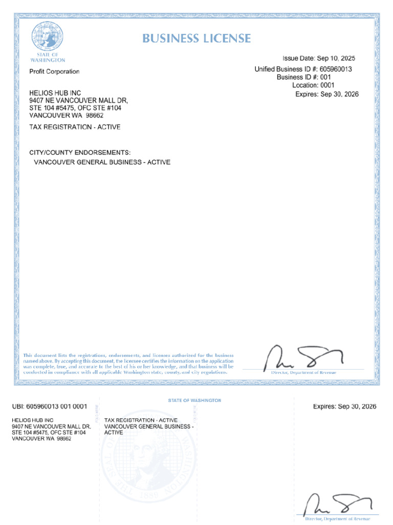 2025-09-10 Business License WA | PDF